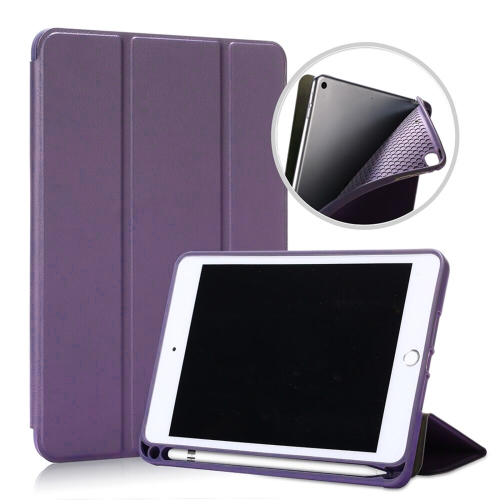 Exian Case for iPad Mini 3/4/5 Smart 3-Folded Case with Stylus Slot Lavender/Grey