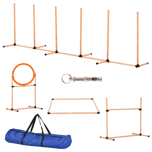 PawHut 4PC Set Haie pour chien Exercice d'obstacles avec anneau de saut réglable en hauteur Cavalier en hauteur Sac de transport Sifflet Orange et