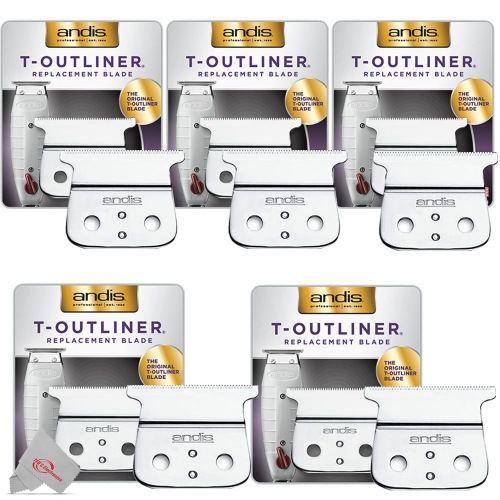 Five Packs Andis T-Outliner 04521 Carbon-Steel Hair Trimmer Blade