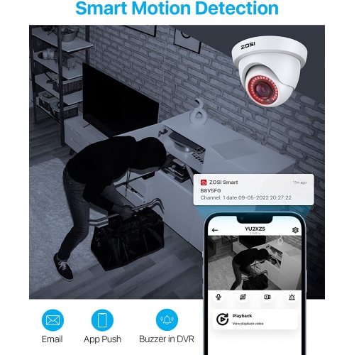 ZOSI 8-Cam Security Camera System with 8-Channel 1TB HDD H.265+ DVR Recorder, 1080P 8pcs Dome Outdoor Cameras, 80ft Night Vision, Remote Access,