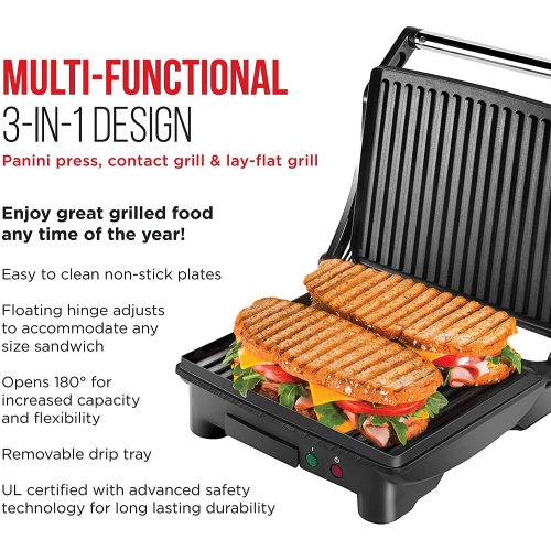 Chefman Panini Press Grill and Gourmet Sandwich Maker, Non-Stick
