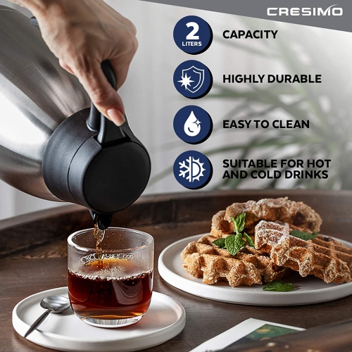 Cresimo 2 Litre Stainless Steel Thermal Coffee Carafe Double Walled Vacuum Flask