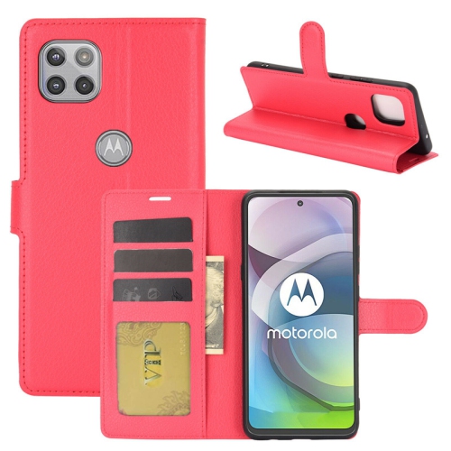 【CSmart】 Magnetic Card Slot Leather Folio Wallet Flip Case Cover for Motorola Moto One 5G Ace, Red