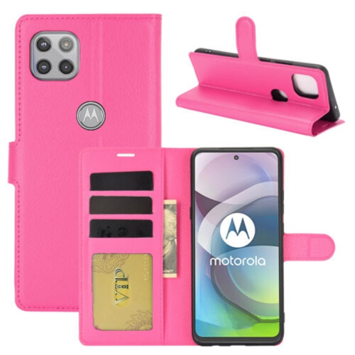 【CSmart】 Magnetic Card Slot Leather Folio Wallet Flip Case Cover for Motorola Moto One 5G Ace, Hot Pink