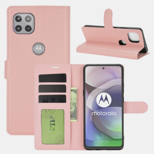 [CS] Motorola Moto One 5G Ace Case, Magnetic Leather Folio Wallet Flip Case Cover with Card Slot, Rose Gold