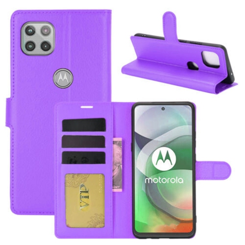 [CS] Motorola Moto One 5G Ace Case, Magnetic Leather Folio Wallet Flip Case Cover with Card Slot, Purple