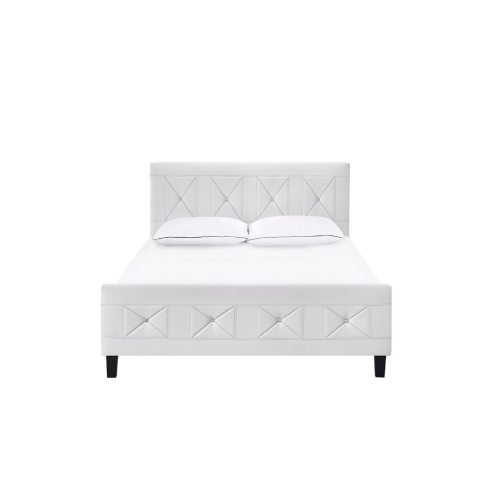 Aerys Crystal Tufted Upholstered Platform Bed with Wood Slat Support, Double Full Bed Frame in White