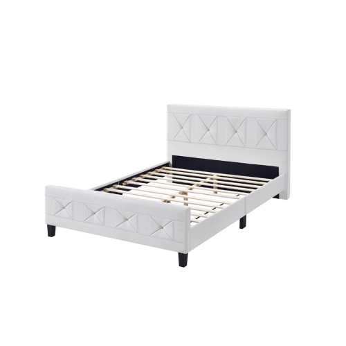 Aerys Crystal Tufted Upholstered Platform Bed with Wood Slat Support, Double Full Bed Frame in White