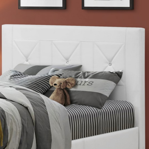 Aerys Crystal Tufted Upholstered Platform Bed with Wood Slat Support, Double Full Bed Frame in White