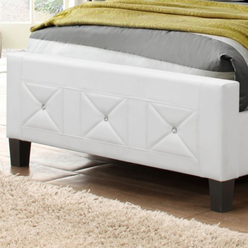 Aerys Crystal Tufted Upholstered Platform Bed with Wood Slat Support, Double Full Bed Frame in White