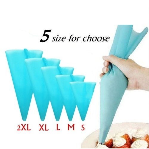 ISTAR Piping Bag Food Grade Silicone Pastry Bags 5 Sizes For Cake / Professional Cupcake Decorating Piping Baking Icing Bags Blue Kitchen Tool Set