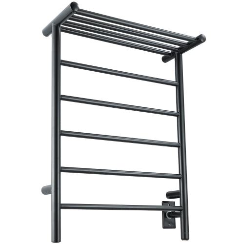 ANCONA  Miazzo 5-Bar Electric Wall Mount Plug-In And Hardwire Towel Warmer With Shelf In Matte In Black