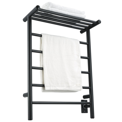 Ancona Miazzo 5-Bar Electric Wall Mount Plug-In and Hardwire Towel Warmer with Shelf in Matte Black