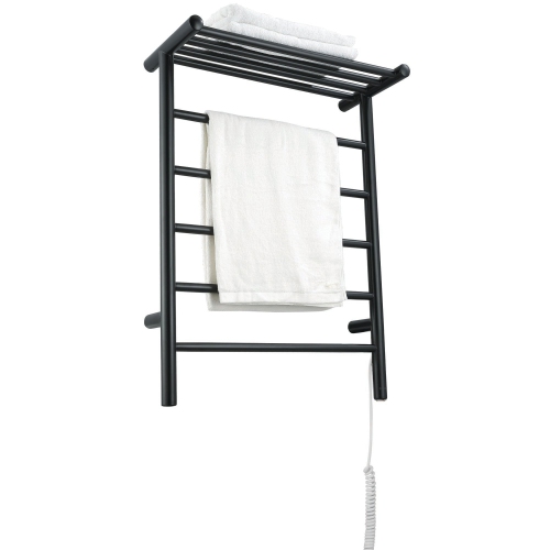 Ancona Miazzo 5-Bar Electric Wall Mount Plug-In and Hardwire Towel Warmer with Shelf in Matte Black