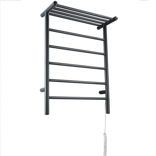Ancona Miazzo 5-Bar Electric Wall Mount Plug-In and Hardwire Towel Warmer with Shelf in Matte Black