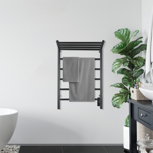 Ancona Miazzo 5-Bar Electric Wall Mount Plug-In and Hardwire Towel Warmer with Shelf in Matte Black