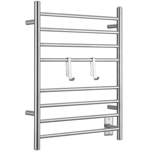 ANCONA  Prestige Dual 8-Bar Hardwired And Plug-In Towel Warmer With 2 Adjustable Hooks In Brushed Stainless Steel