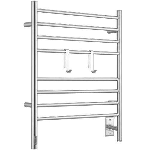 Image 1 of 10.. Ancona Prestige OBT 8-Bar Wall Mounted Towel Warmer with Integrated On-Board Timer and Hooks in Brushed Stainless Steel