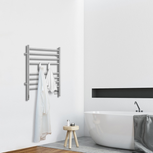 Ancona Prestige OBT 8-Bar Wall Mounted Towel Warmer with Integrated On-Board Timer and Hooks in Brushed Stainless Steel