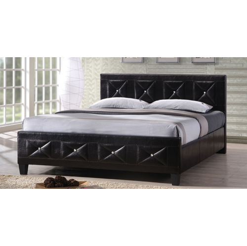 Aerys Crystal Tufted Upholstered Platform Bed with Wood Slat Support, Queen Bed Frame in Black