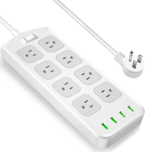 Power Strip with USB 8 Outlets 4 USB Ports Surge Protector, 2 Inch Wide Space and 6ft Extension Cord - axGear