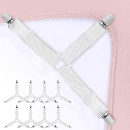 ISTAR 8 PCS Bed Sheet Holder Straps, Adjustable Triangle Elastic Mattress Corner Clips Cable Lock, Safety Lock for Bed Sheets, Mattress Covers, Sofa