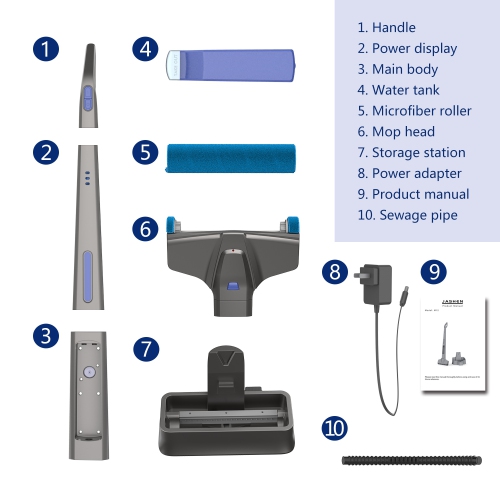 JASHEN M16 Cordless Spinwave Electric Wet Mop for Hardwood, Marble, Vinyl & Tile Floors