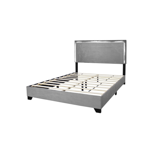 Aerys Queen Platform Bed with LED Lights, Grey Velvet