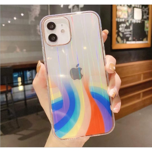 TopSave Glitter Phone Case For iPhone 11 3D Rainbow Gradient Plating Edge Soft Clear Back Cover,02