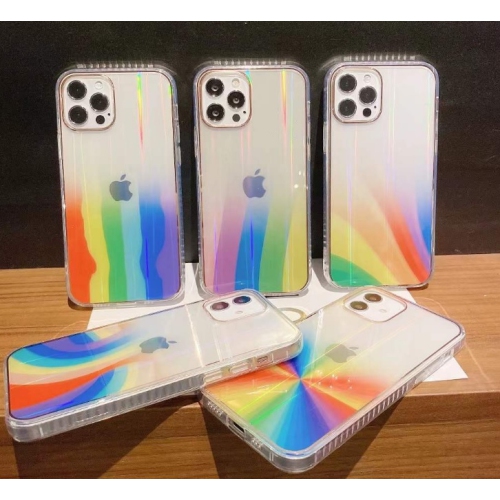 TopSave Glitter Phone Case For iPhone 11 3D Rainbow Gradient Plating Edge Soft Clear Back Cover,04