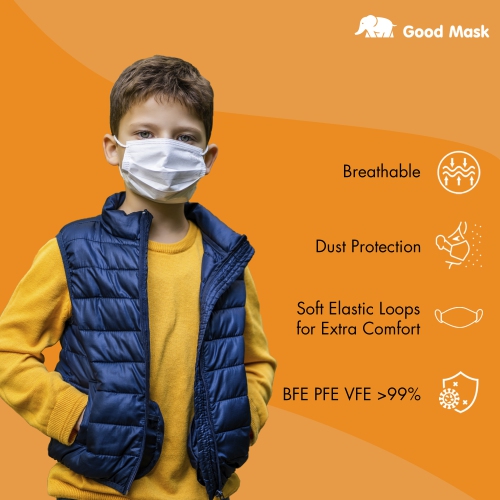 Good Mask For Children - Medical Grade ASTM F2100 Level 3 Disposable 3-Ply Face Mask - 50 Pieces - Colour Royal Blue - BFE,PFE,VFE>99%