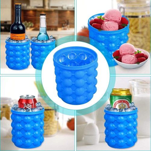 Magic ICE Cube Maker - Silicone Squeeze Ice Cuber Maker Cup - 2 In 1 - Space Saving , Portable Freezer Ice Bucket & Beverage Cooler - Hold Up To 120