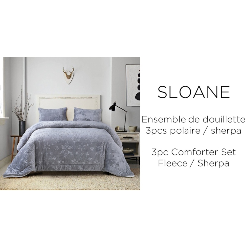 Sloane 3pc Fleece Sherpa Comforter Set, Hotel Collection Autumn Leaf Duvet Cover