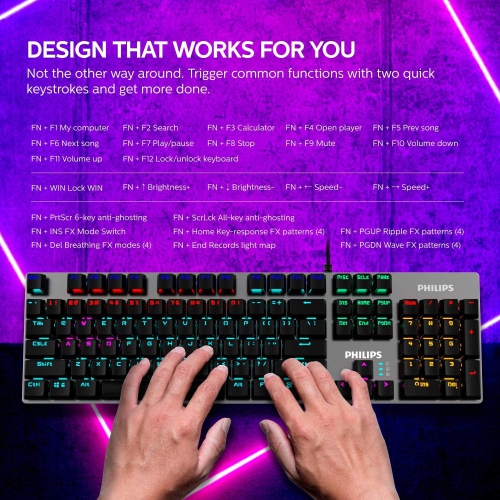 Philips Wired Mechanical RGB Gaming Keyboard | 16 Ambiglow Chroma FX & Customizable Key Light Maps | Anti-Ghosting, N-Key Rollover | Quick-Trigger,