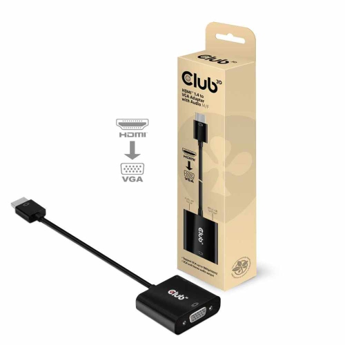 CLUB3D  HDMI 1.4 to VGA Active Adapter W/audio M/f In Black
