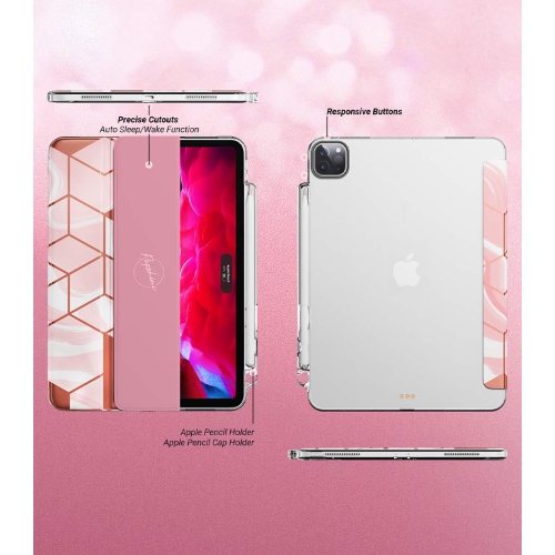 Popshine Marble Lite Series Designed for Apple iPad Pro 11 2021 & 2020 & 2018 Case, Smart Cover with Pencil Holder, Flexible