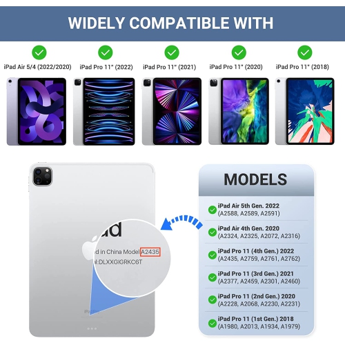 Case Fit New iPad Pro 11 4th Generation 2022/iPad Pro 11 3rd Gen 2021, [Support Apple Pencil Charging] Slim Trifold Hard Back Shell Protective Smart
