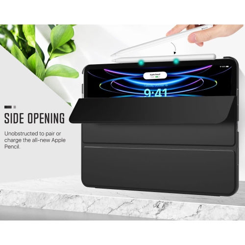 Case Fit New iPad Pro 11 4th Generation 2022/iPad Pro 11 3rd Gen 2021, [Support Apple Pencil Charging] Slim Trifold Hard Back Shell Protective Smart