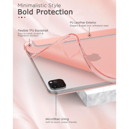 MoKo Case Fit New iPad Pro 11 Inch Case 2021 with Apple Pencil Holder, Soft TPU Smart Trifold Stand Translucent Ba