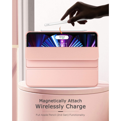 MoKo Case Fit New iPad Pro 11 Inch Case 2021 with Apple Pencil Holder, Soft TPU Smart Trifold Stand Translucent Ba