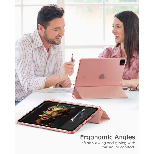 MoKo Case Fit New iPad Pro 11 Inch Case 2021 with Apple Pencil Holder, Soft TPU Smart Trifold Stand Translucent Ba