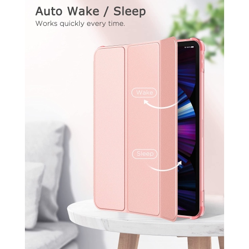 MoKo Case Fit New iPad Pro 11 Inch Case 2021 with Apple Pencil Holder, Soft TPU Smart Trifold Stand Translucent Ba