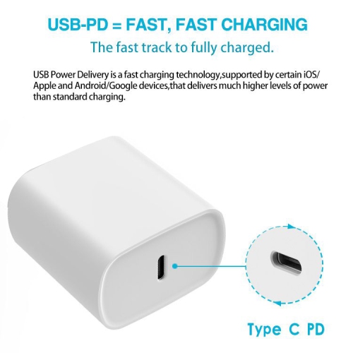 Chargeur mural rapide USB de type C de 20 W pour iPhone 12/iPhone 12 Pro/iPhone 12 Pro Max/iPhone 12 mini/iPhone/Galaxy S21/Galaxy S21 plus/Galaxy