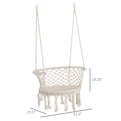 Chaise-hamac suspendue Outsunny, balancelle en corde de coton avec coussin et cadre en métal, grand siège à macrame pour terrasse, jardin, chambre à