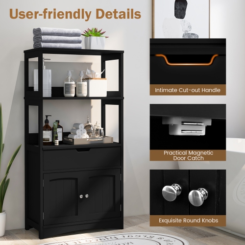 Gymax Bathroom Storage Cabinet w/Drawer Shelf Cupboard Floor Cabinet