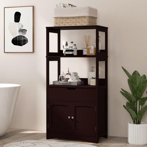 Gymax Bathroom Storage Cabinet w/Drawer Shelf Cupboard Floor Cabinet