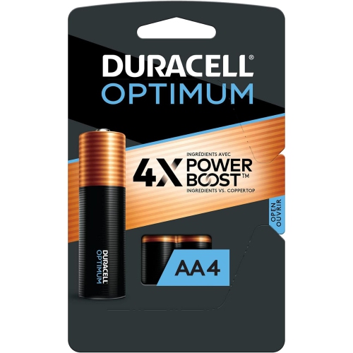 Duracell Optimum - Pack of 4 Long Life AA Batteries, Resealable Packaging