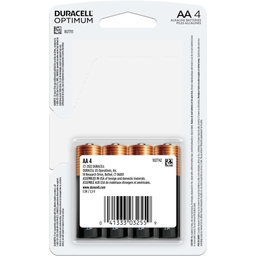 Duracell Optimum - Pack of 4 Long Life AA Batteries, Resealable Packaging