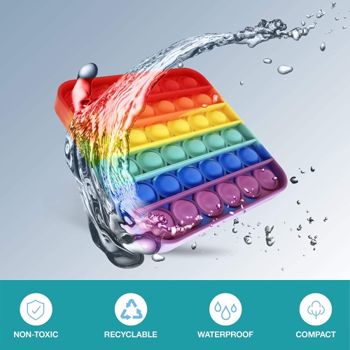 Rainbow Square Push Pop Bubble Fidget Toy [Sensory Kids Adults Anxiety Stress Relief]