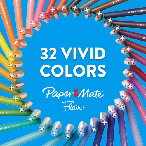 Paper Mate – Stylos Flair à pointe en feutre, pointe moyenne, couleurs variées, paq. 24